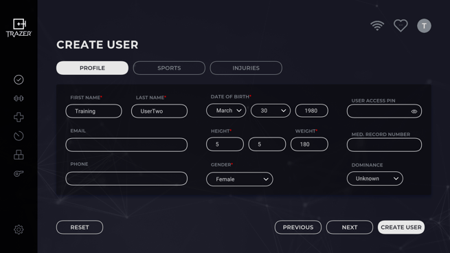 create user - profile - hover create button